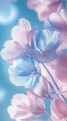 Fototapeta premium Delicate flowers in soft pastel hues of blue and pink, creating a serene ambiance.