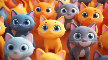 Obraz premium Cute Cartoon Cats Seamless Pattern 3d animation
