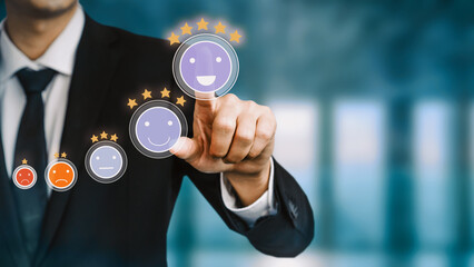 Customer review satisfaction feedback survey concept. User give rating to service experience on...