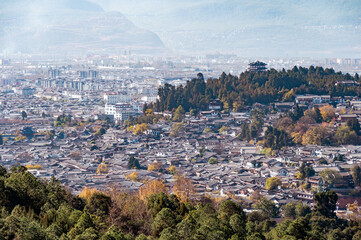 Overlooking the Old Town of Lijiang, a famous cultural tourist attraction in western China.