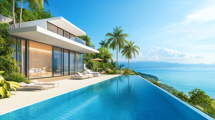 Fototapeta premium modern beachfront villa, AI generated
