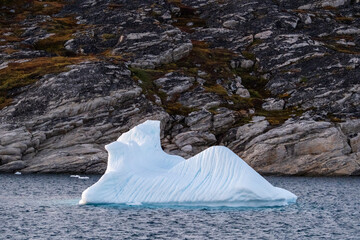 iceberg near rocky coastline