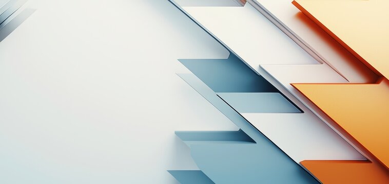Abstract layered design in orange, blue, and white, creating a dynamic visual effect on a neutral background.