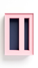 Pink frame with two navy blue cutouts, a large rectangle and a thin vertical rectangle.