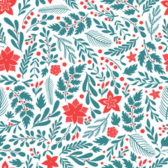 Christmas floral elements seamless pattern for wallpaper, textile prints, bedding, gift wrap and packaging, scrapbooking, backgrounds, digital paper, etc. EPS 10 © Натали Осипова