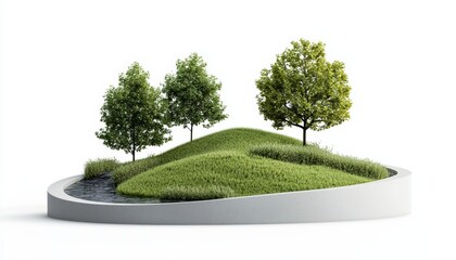 Lush green landscape with trees and grass on an elegant base, presenting a serene natural scene.