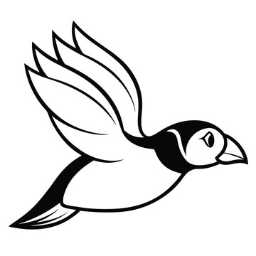 recommend clip art: Silhouette  puffin flying bird illustration on white background 