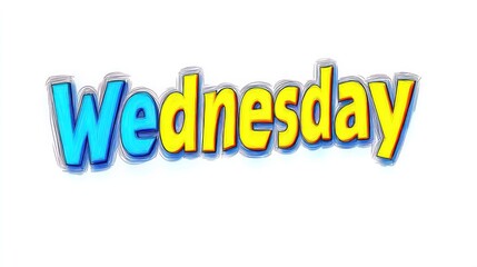 Vibrant, playful lettering showcases the word Wednesday in blue and yellow hues