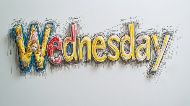 Creative lettering of Wednesday showcasing vivid colors and artistic flair