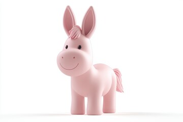 Obraz premium 3D icon minimal on isolated white background, pink toy donkey with a friendly expression, 3D rendering illustration
