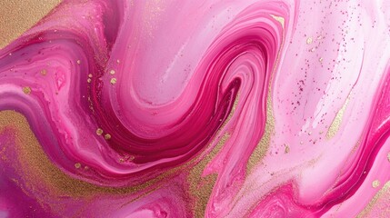 Elegant Pink and Magenta Marbling Design with Gold Powder in Contemporary Art