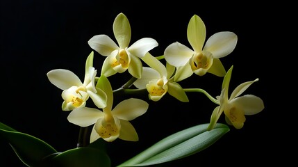 Fototapeta premium Bright Yellow Orchid Blooms against Dark Background