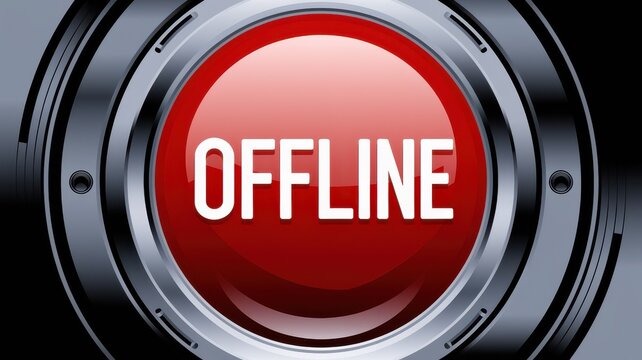 Red offline button with futuristic design

