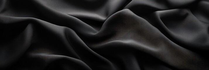 Fototapeta premium Elegant Black Fabric Texture. Luxurious Drapery with Soft Ripples and Decorative Folds