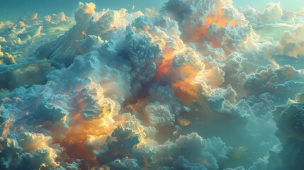 Naklejka premium A heaven in the sky with special clouds and colorful sunlight falling on it.