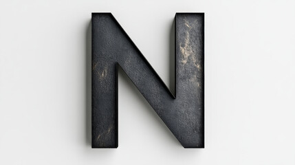 Fototapeta premium A close-up of the letter 'N' made of dark, textured metal, set against a plain white background.