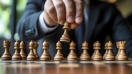 Business Strategy Concept Depicted Through Chess Game Pieces and Board