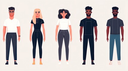Diverse group of cartoon characters in modern fashion, showcasing individuality and style in a vibrant, contemporary illustration.