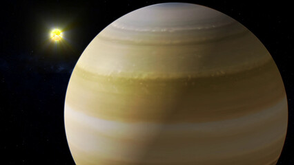 3d realistic saturn planet glowing sun view space © Sohan Stock