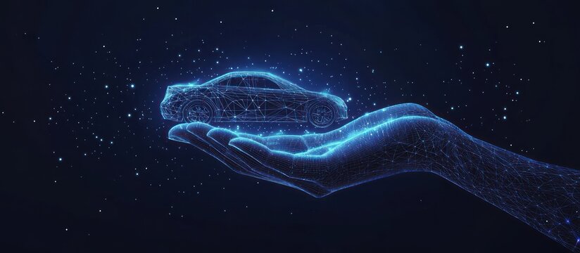 3d hand holding car on the plate