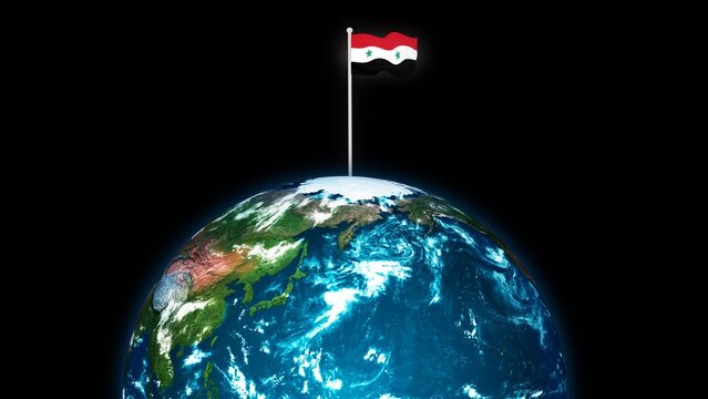 3d rotated planet earth flying Syria flag, earth globe with flag