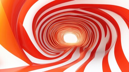 Vibrant Wavy Tunnel of Red, Orange, and White Stripes with Futuristic Glow