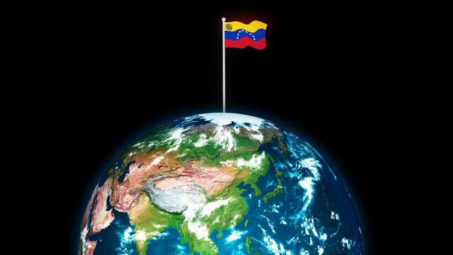 3d rotated planet earth flying Venezuela flag, earth globe with flag