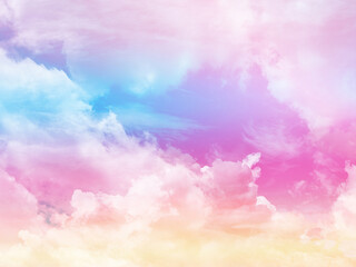 beauty sweet pastel pink and orange colorful with fluffy clouds on sky. multi color rainbow image....