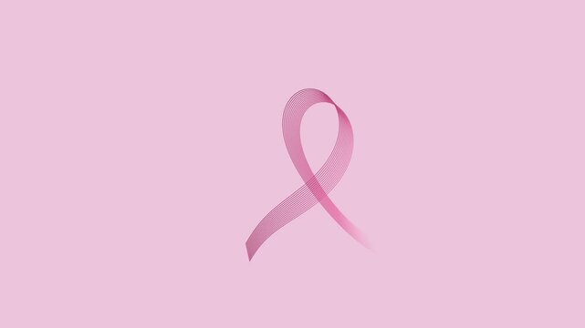 Animation of a pink ribbon forming and disappearing on a light pink background. Concept of breast cancer awareness and in fundraising for research. Background for breast cancer awareness