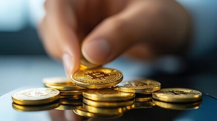 Business ideas being funded online, digital coins exchanged through a mobile platform