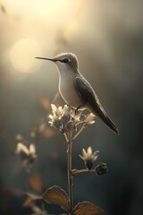Photo of hummingbird perched on a delicate flower