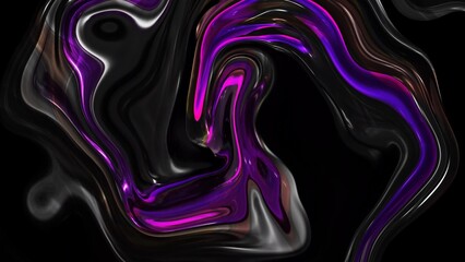 Abstract background oily glossy material twisted liquid, abstract black purple liquid wave