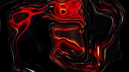 Abstract background oily glossy material twisted liquid, red and black background