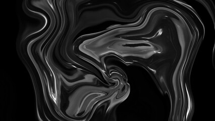 Abstract background oily glossy material twisted liquid, black and white background
