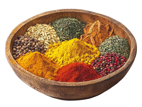 Colorful Spices in Wooden Bowl  Culinary Ingredients  Aromatic Herbs