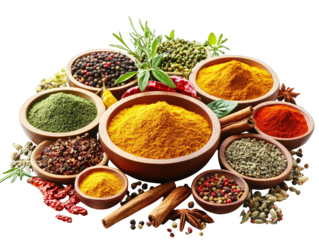 Colorful Spices and Herbs in Bowls