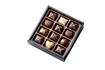 Chocolate assortment in elegant box transparent background
