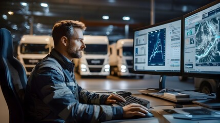 Logistics Manager Monitoring Real-Time Truck Tracking and Route Optimization Data