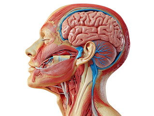 Human Anatomy Head and Neck Cross Section with Brain  Muscles  and Nerves