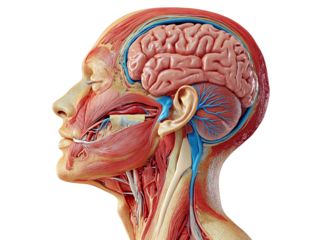 Human Anatomy Head and Neck Cross Section with Brain  Muscles  and Nerves
