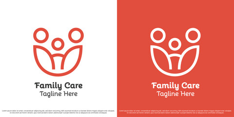 MobileGrateful family logo design illustration. Abstract linear line silhouette father mother child parent heart believe hope feelings emotions human people clinic. Minimal simple icon symbol.