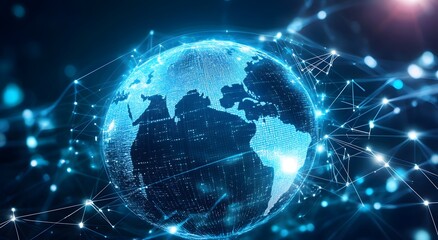Obraz premium Digital connectivity representing the global connectivity symbolizing the advanced nature of artificial intelligence technology. and high-tech backgrounds featuring an abstract world with bright light