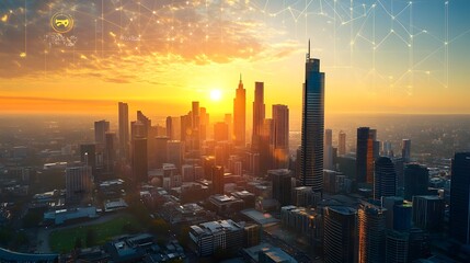 Fototapeta premium A cityscape with a carbon credit badge overlay