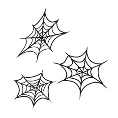 Set of beautiful realistic web net with spider in black isolated on white background. Hand drawn vector sketch illustration in doodle engraved line art vintage style. Happy Halloween, horror, icon.