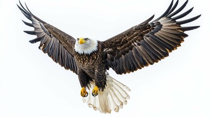 Obraz premium Majestic Eagle Soaring in Graceful Flight on White Background