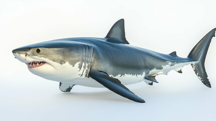 Fototapeta premium Graceful Great White Shark in Minimalist Style on White Background