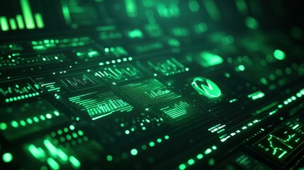 Cutting-edge lead generation tactics with stylish graphics and effective metrics, on a sleek dark green background