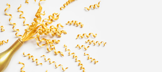 Obraz premium Champagne sparklers with explosion gold confetti ribbon streamer.for celebration and party concepts.decoration ornaments