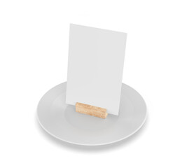 Blank table talkers promotional upright menu table tent top sign holder and qr card display stand picture frame for mock up and template design. 3d render illustration.