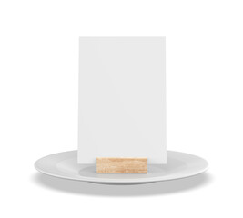 Blank table talkers promotional upright menu table tent top sign holder and qr card display stand picture frame for mock up and template design. 3d render illustration.